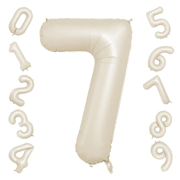 40 Inch Cream Number 7 Balloon, Beige Large 7Th Birthday Balloons, Digital 7 Cream White Giant 7 Foil Balloon Helium For Boys Gi
