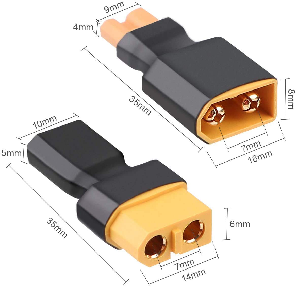 2 Pair No Wires XT30 to XT60 Plug Female Male Adapter Wireless Connector for RC FPV Drone Car Lipo NiMH Battery Charger ESC