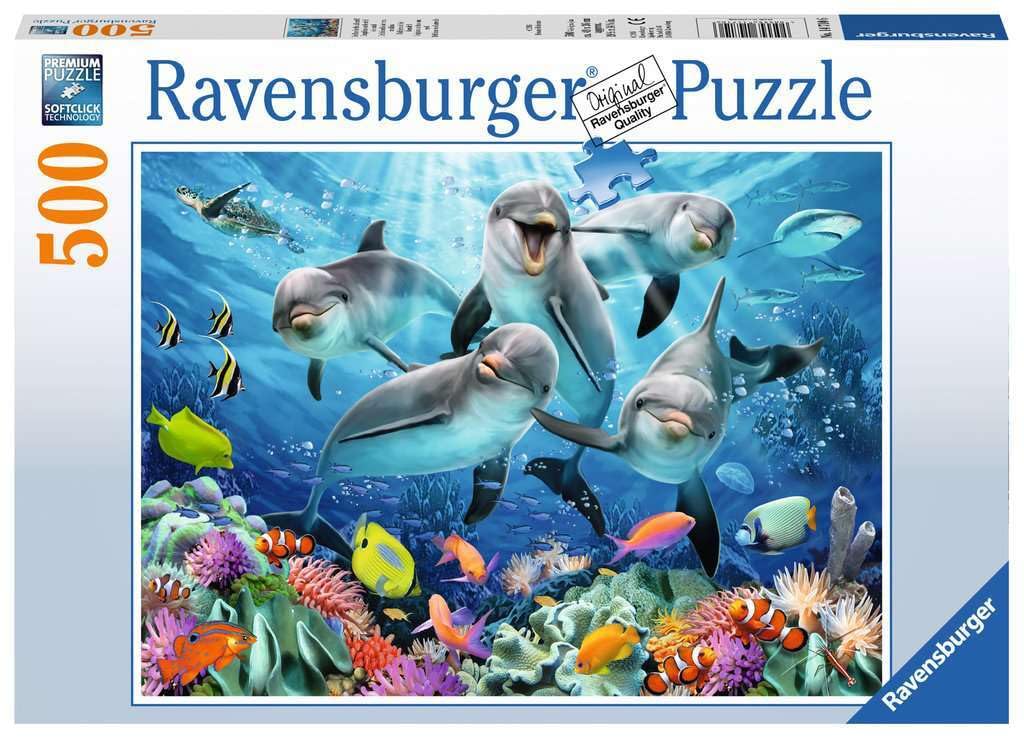 Ravensburger Dolphins in The Coral Reef 500 Piece Jigsaw Puzzle for mature-themeds - 14710 - Every Piece is Unique  Softclick Technology Means Pieces Fit Together Perfectly