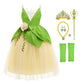 MDYCW Princess Tiana Halloween Costume for Girls, Frog Dress Up Cosplay Birthday Party Outfits
