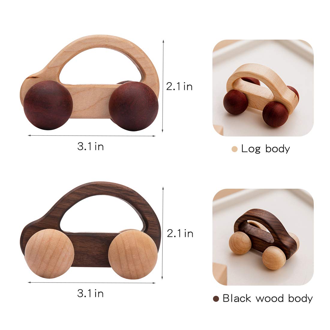 Let'S Make Organic Baby Push Car Wooden Toys 2Pc Wood Car And Fine Movement Development And Infant Grasping Montessori Toys