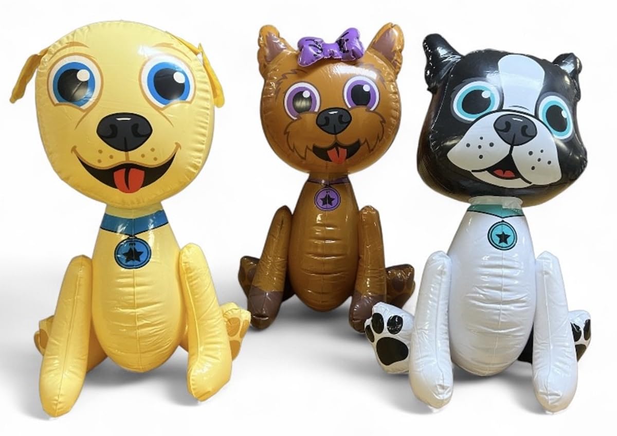 Inflatable Puppy Dogs, 3 Pc Set, 17.5 Inch Decorations, Toys Colorful Photo Prop