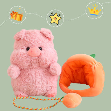 Elainren Pumpkin Pig Stuffed Toy Ultra-Soft Plush Pig Wearing Pumpkin Hat And Pumpkin Backpack, Kawaii Piggy Plushie Doll Dress