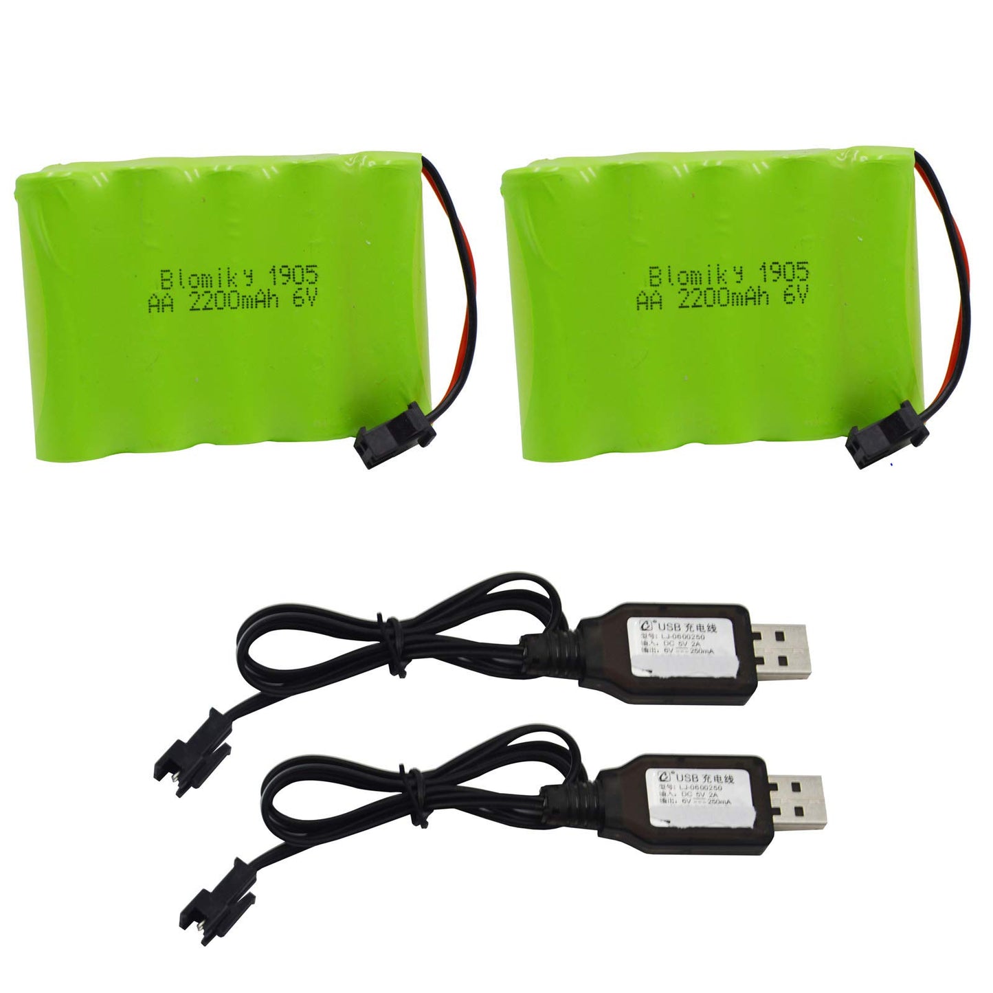 Blomiky 2 Pack 6.0V 2200Mah Nimh Rechargeable Battery With Sm-2P Black 2 Pin Plug And Usb Cable Fit For Rc Car Vehicles Trucks 6