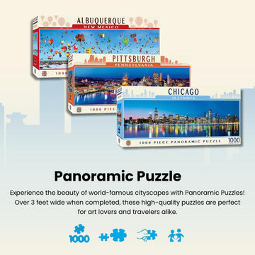 Masterpieces - 1000 Piece Jigsaw Puzzle, Cincinatti Skyline Panoramic, Fun For Adults, Family, Kids 13''X39