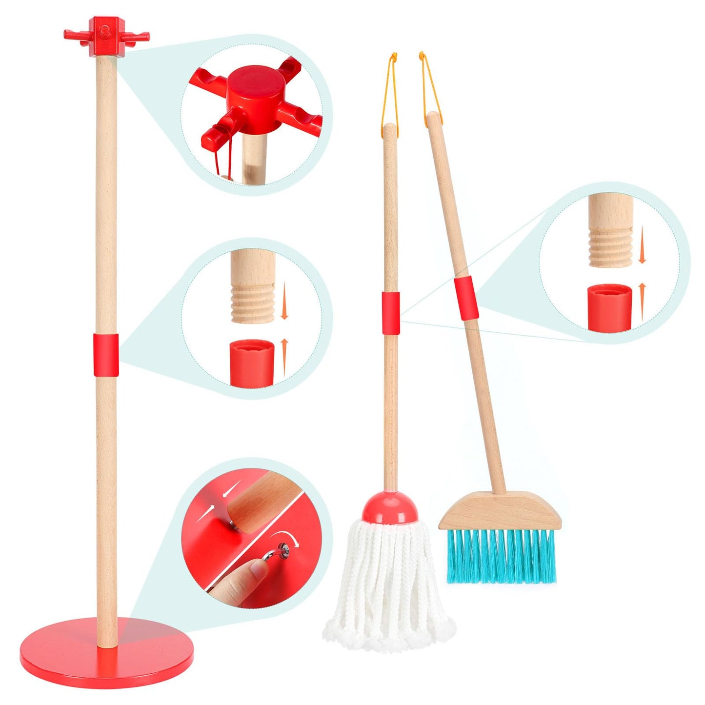 Whoholl Kid Cleaning Set, Wooden Toddler Broom Set For Housekeeping, 9 Pcs Kids Broom And Mop Set For Toddlers, Baby Cleaning To