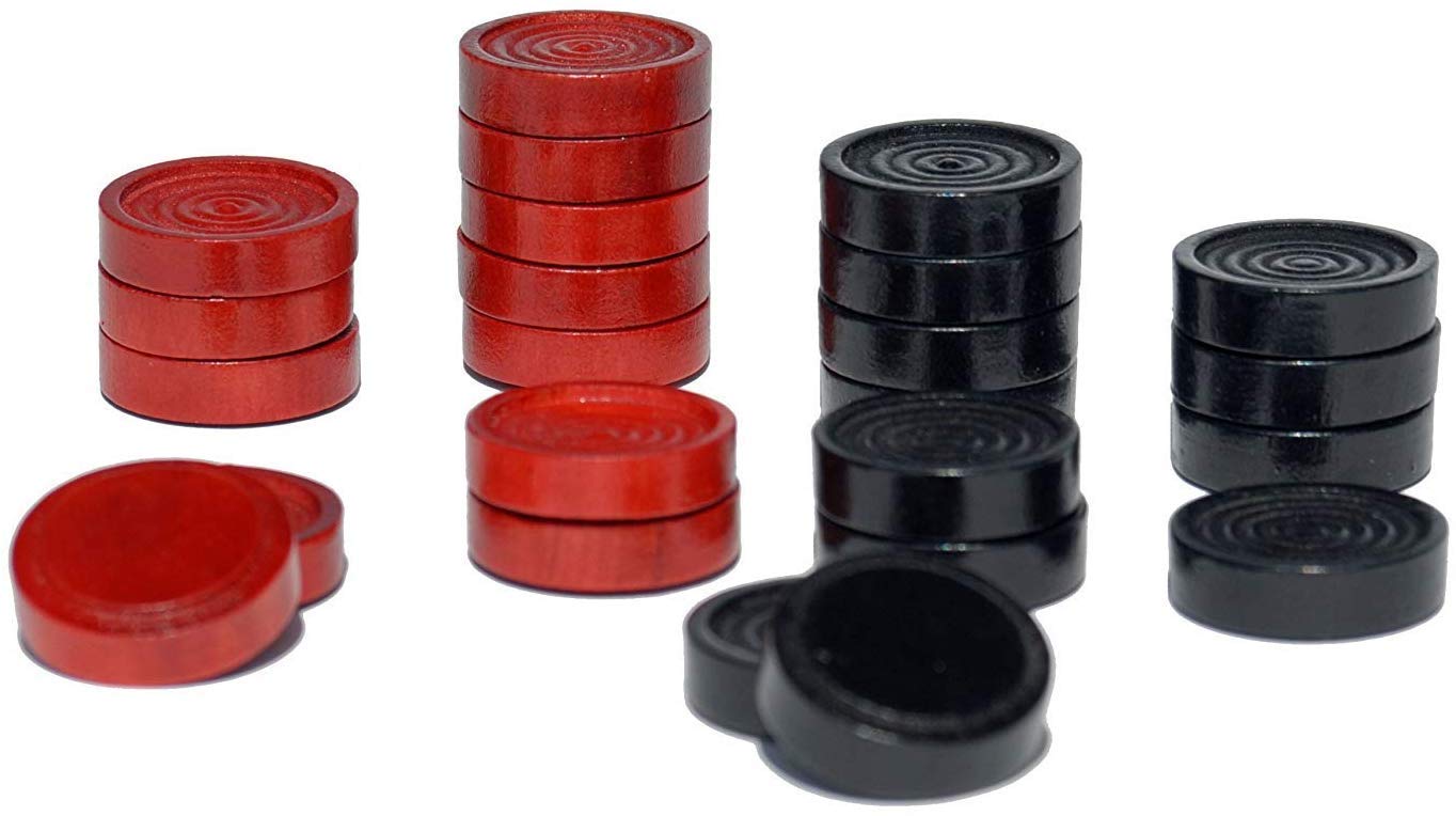 WE Games Wooden Checkers Pieces - 24 Red & Black 1.5-inch Diameter Checker Pieces with Drawstring Storage Bag