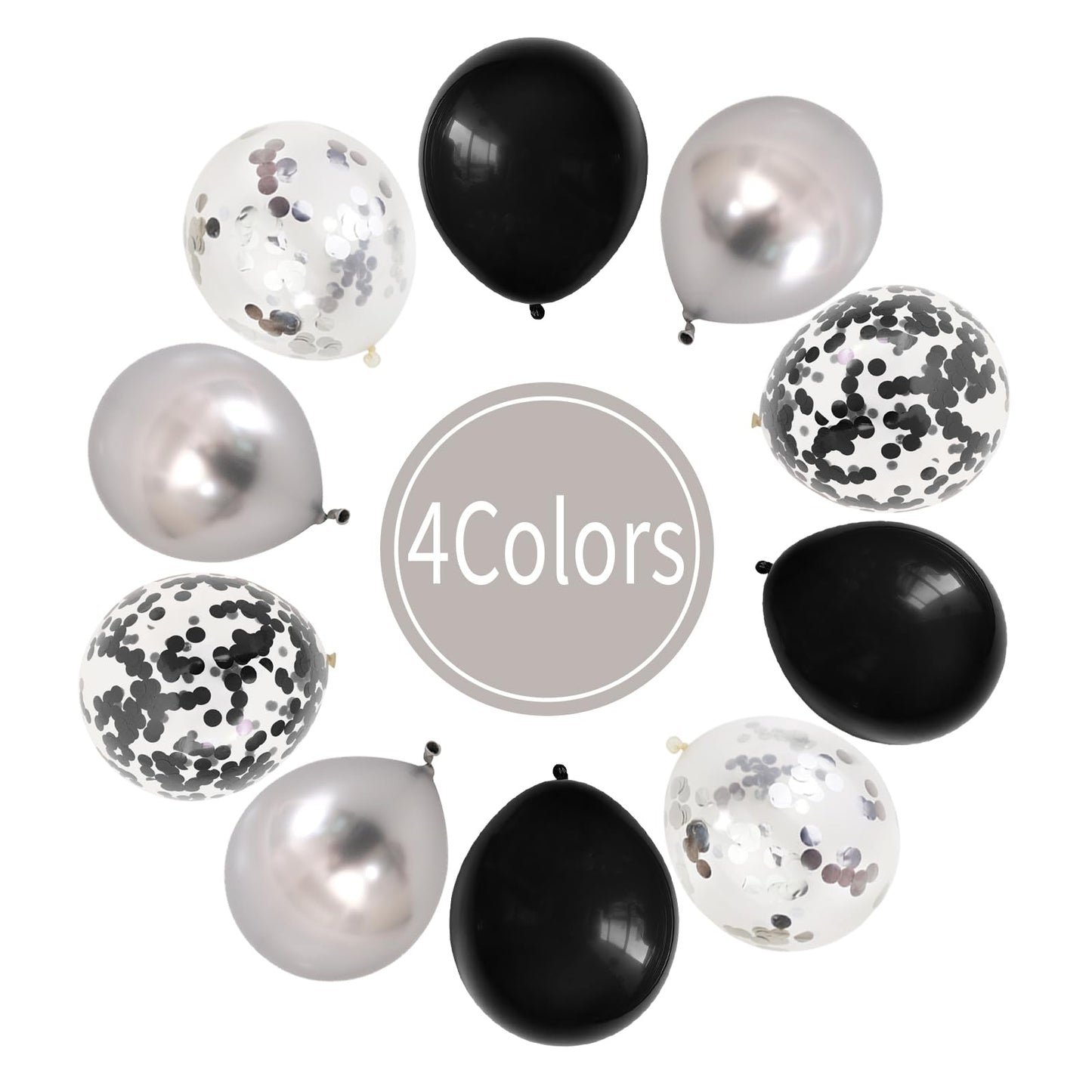 Dagelar Black And Silver Balloon, 30Pcs Metallic Chrome Silver And Black Birthday Balloons With Black Silver Confetti Balloon, H