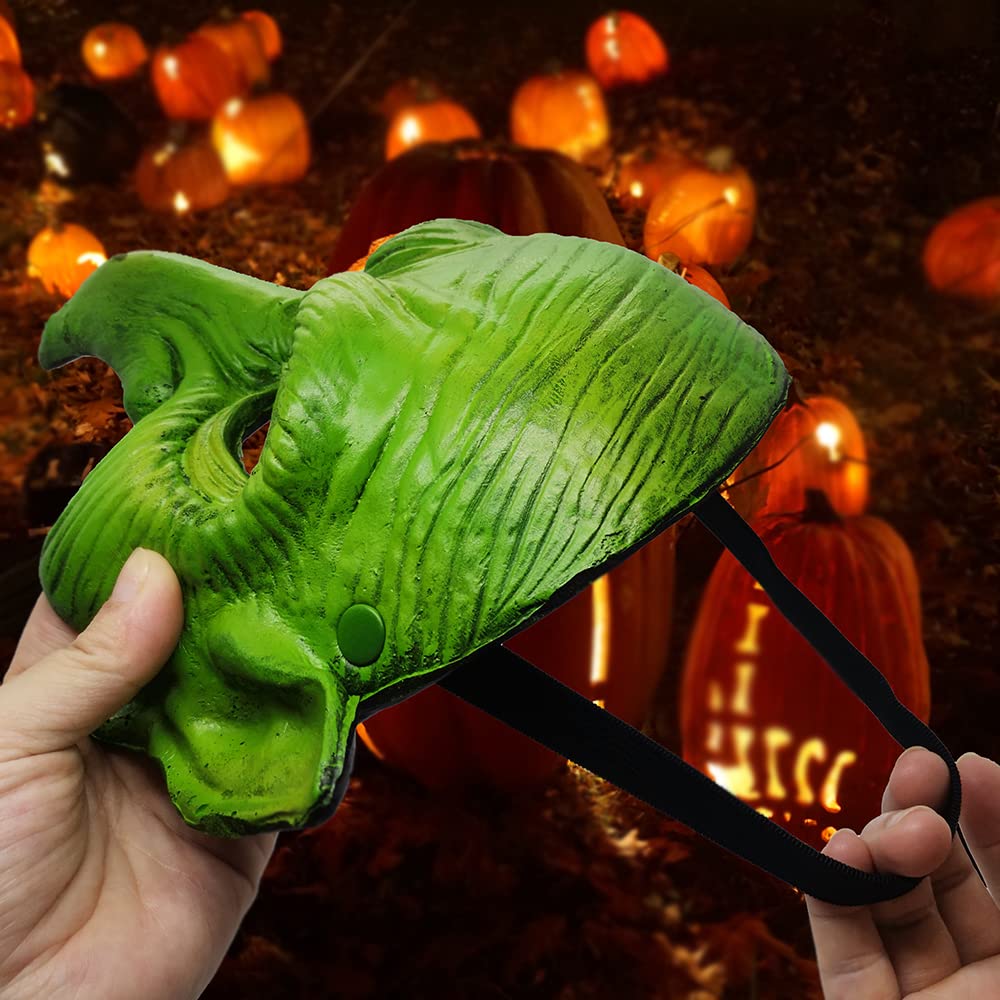 Mzztino Witch Mask Halloween Goblin Masks Scary Green Half Face Sorceress Mask for Cosplay Costume