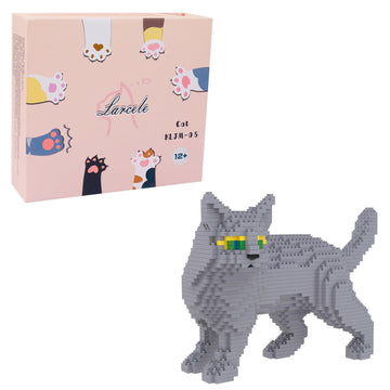 Larcele Cat Micro Building Blocks Animal Set, Diy Mini 3D Building Toy Bricks Kit,1131 Pieces Kljm-05 (Blue Cat)