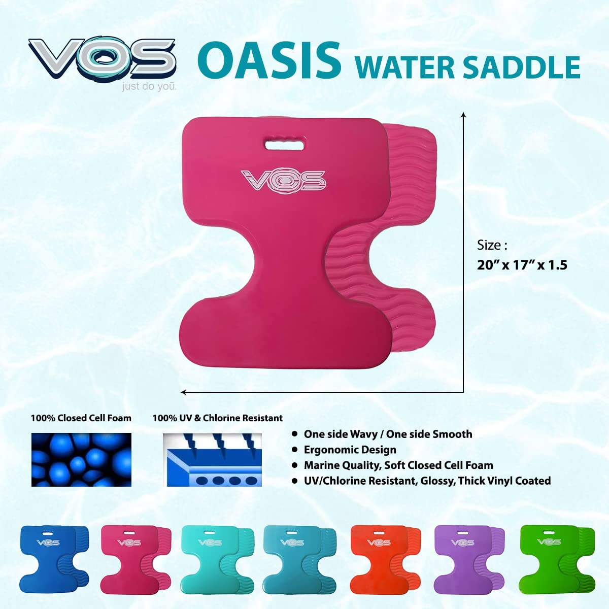 VOS Oasis enhanced Water Solid Saddle Floats for mature-themeds and Kids - 2 Pack |Ultra Buoyant  Comfortable Floating Seats for Pool  Beaches  Lakes  Water Parks (Flamingo Pink)