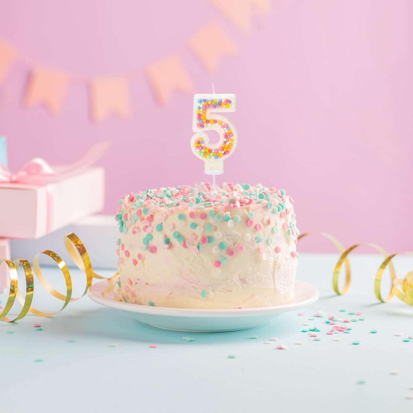 FAMGift Number 5 Birthday Candle - Colorful Macaron Candles, 5 Candle Birthday Girl Women, Sweet Theme Birthday Party Supplies,