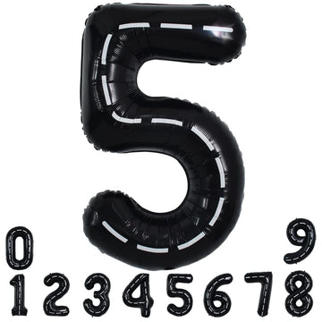 Toniful Race Car Black Balloons Car Birthday Party Supplies,40 Inch Giant Jumbo Helium Foil Mylar Big Number 5 Digital 5 Balloon
