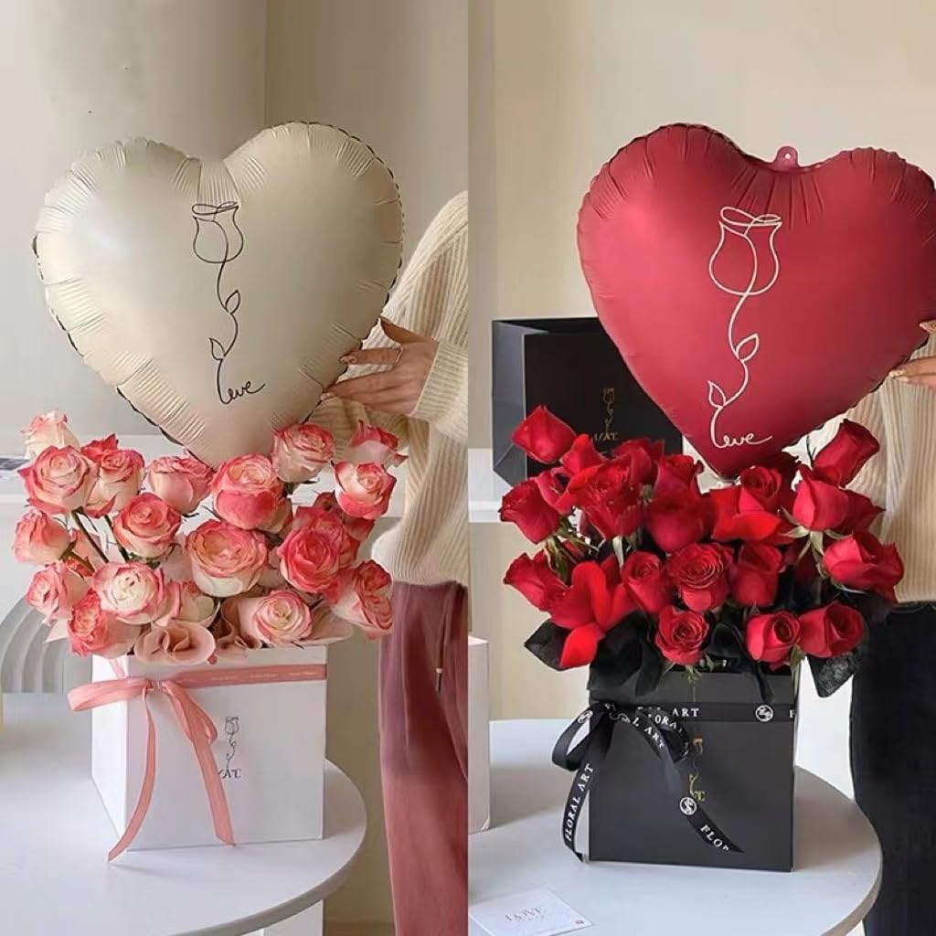 12 Pcs Red Heart Shaped Balloons 18 Inch Rose Valentine Balloons For Valentines Day Bridal Shower Wedding Party Decorations (Red