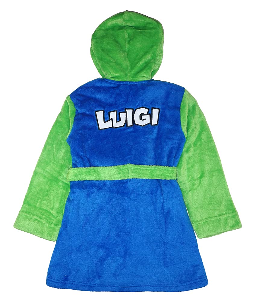 Super Mario Little/Big Boys' Soft Hooded Fleece Sleepwear Bathrobe - Plush Robe For Kids, Luigi, 10/12