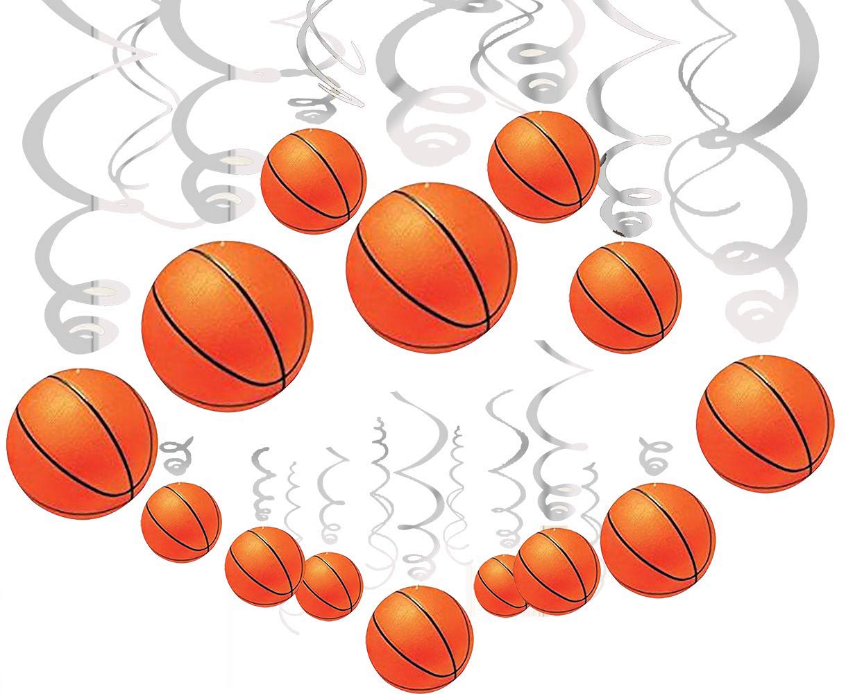 36Ct Basketball Hanging Swirl Decorations - Basketball Themed Party Supplies Hanging Party Decorations, Boy Birthday Party Decor
