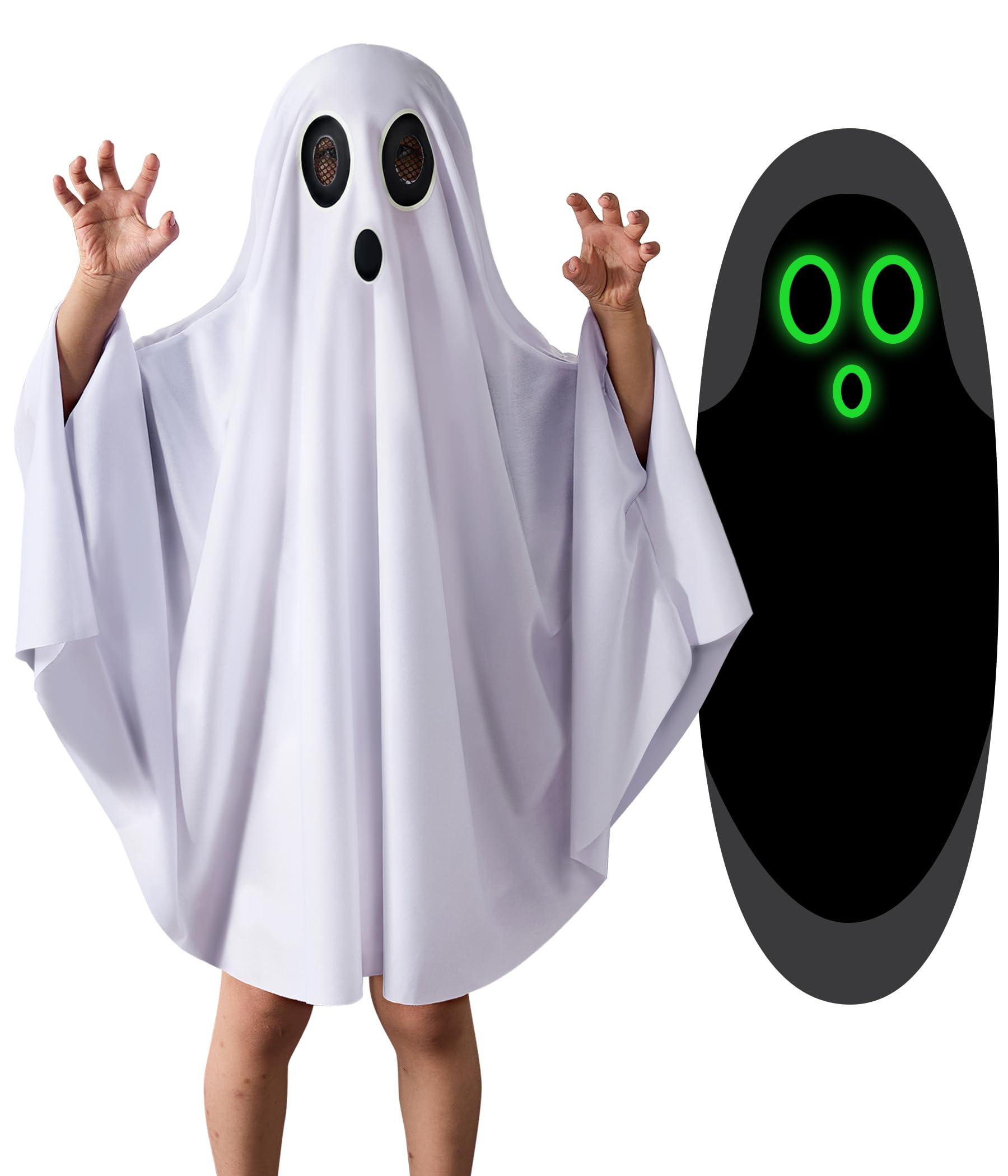 THDZS Unisex Boys and Girls Ghost Costume,Halloween Fancy Dress,White Boo Ghost Cloak Cape Cosplay Costume Halloween Costume