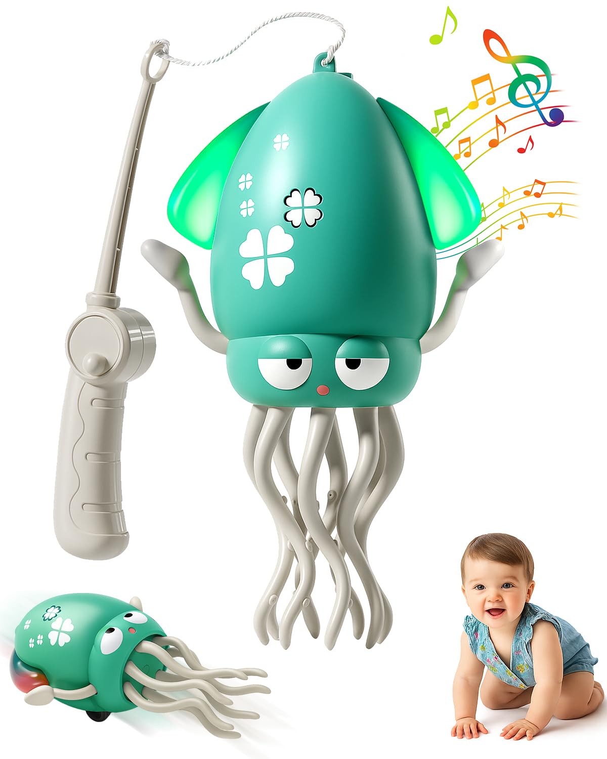 Magic Dancing Octopus Toy  Smart Tentacle Explorer  Wiggly Wonder Interactive Fun Octopus  Crawling Dancing Automatic Obstacle Sensor Toys  Crazy 8-Leg Wiggly Robotic with Music (Green)