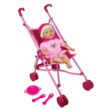 Lissi Doll: Umbrella Stroller Set With 16' Doll Role Play Toy, Folds Up Compactly, For Ages 4 And Up