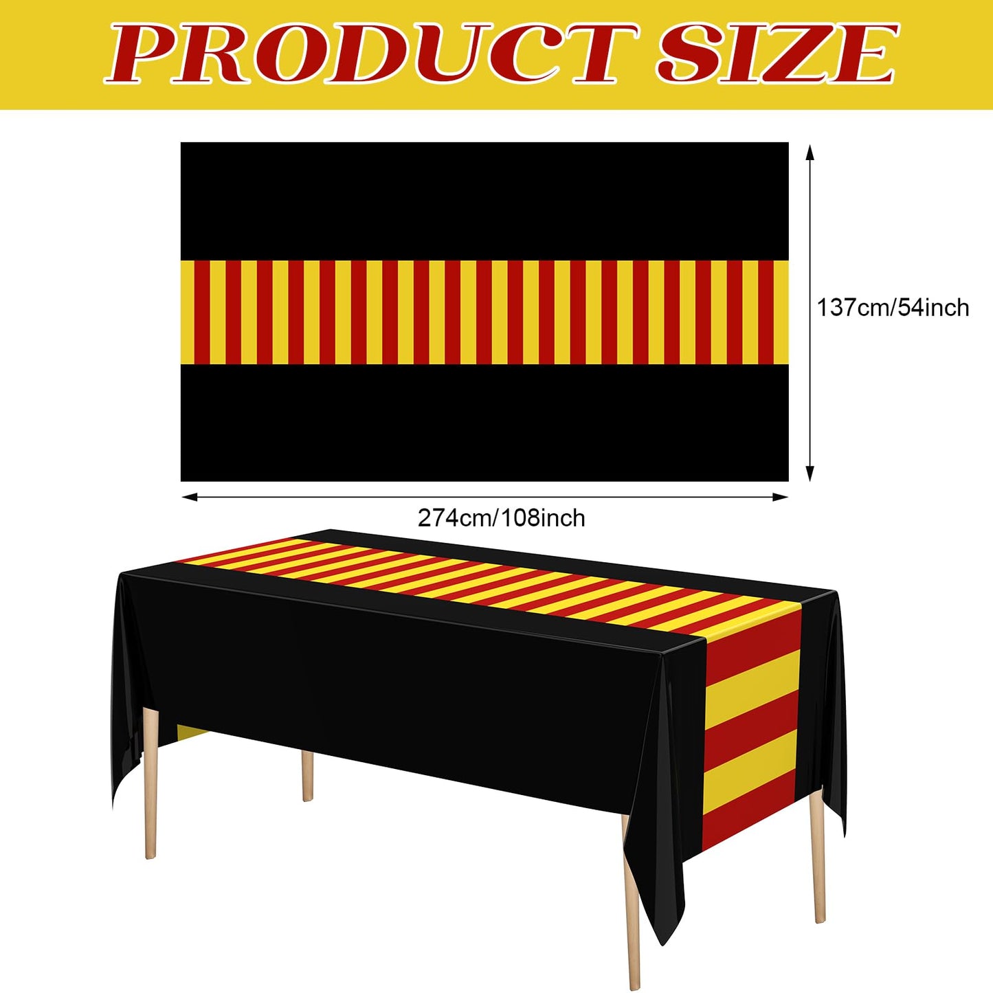 Oudain 6 Pcs Wizard Tablecloth 54 x 108 Inches Plastic Black Table Cover Red Golden Tablecloth Disposable Magical Party Supplies