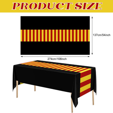 Oudain 6 Pcs Wizard Tablecloth 54 x 108 Inches Plastic Black Table Cover Red Golden Tablecloth Disposable Magical Party Supplies