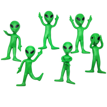 Zugar Land Bendable Green Alien 3.75''. Figure Toys (12 Pack) Flexible Rubber Figures Sensory Stress Relief Fidget Toys. Great P