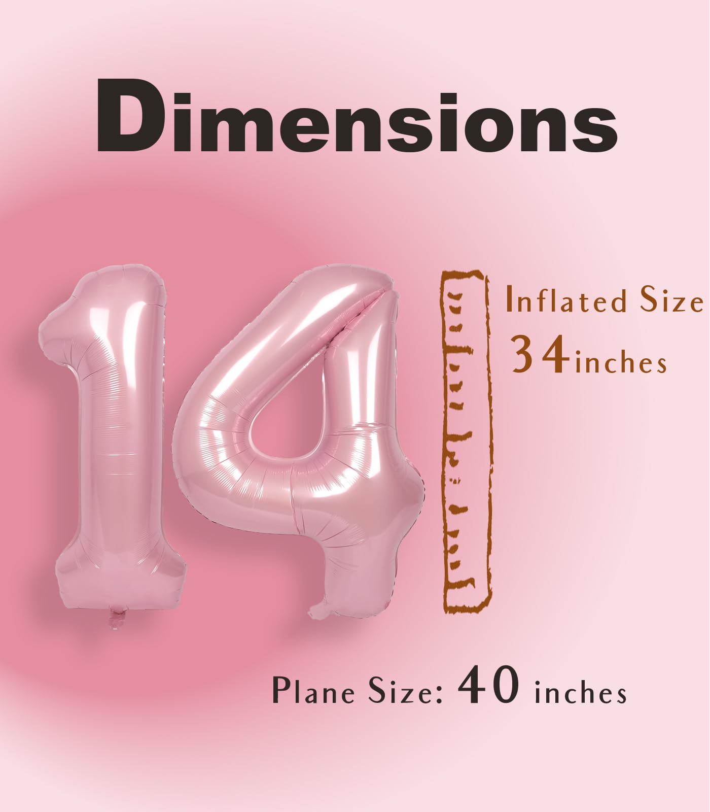 SUWEN 14-Inch Pink Foil Number Balloons 0-9 Jumbo Mylar Birthday Party Decorations for Girls and Women