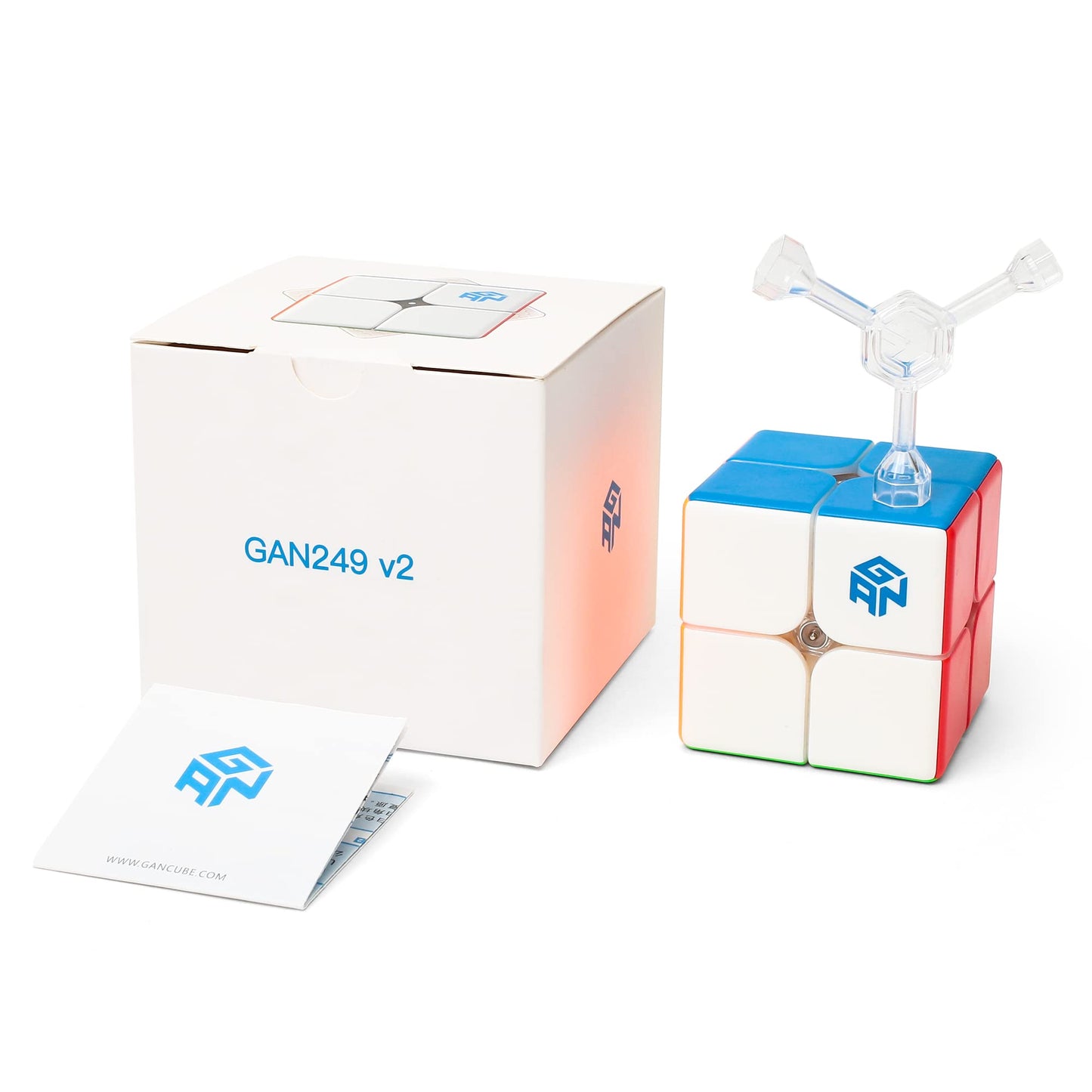 Gan 249 V2 2X2 Speed Cube, 2 By 2 Mini Magic Cube Puzzle Toy Gift For Kids Basic Learning, 49Mm, Stickerless