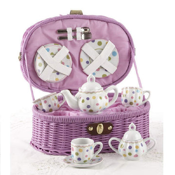 Delton Products Gumdrops Dollies Tea Set in Basket, Large