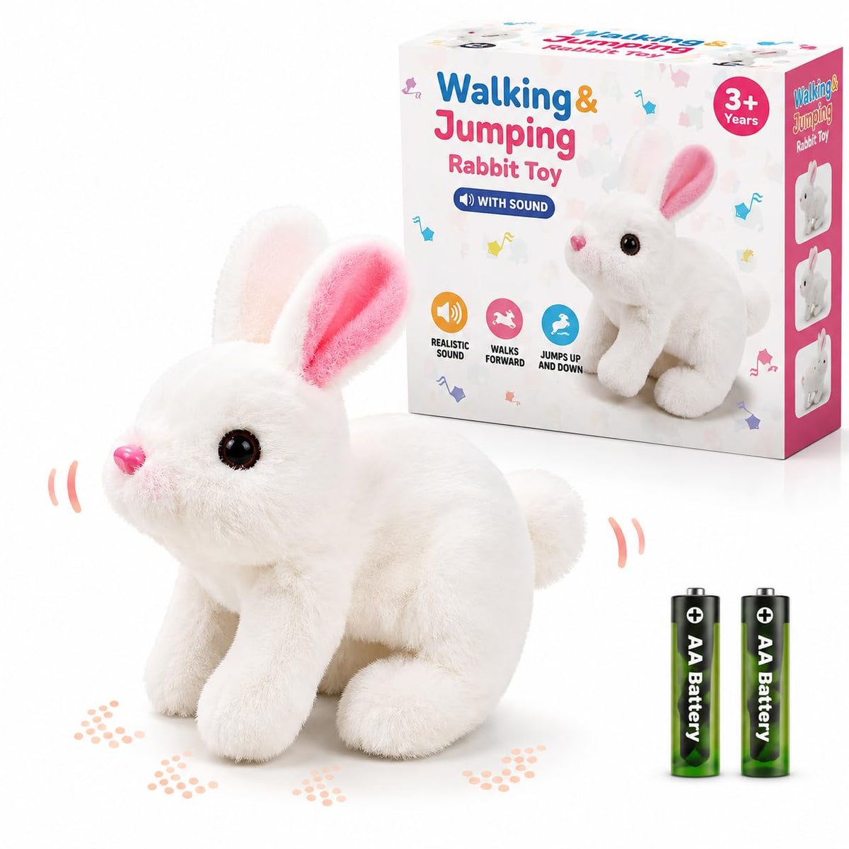 KESRINPLUS Hopping Walking Bunny Animal Toy with Sounds, Jumping Interactive Electronic Plush Toy with Wiggling Ears, Twitching 