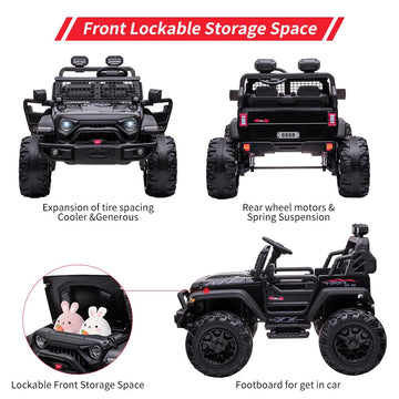 24V Kids Ride On 2 Seaters Electric Car With Remote Control, 2 * 120W Motors Battery Powered 20'' Extra Large Seats+15.5'' Xl Wh