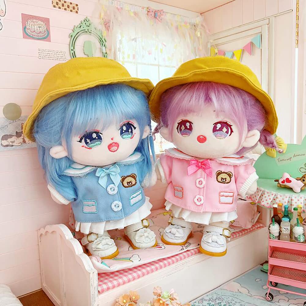 Niannyyhouse 20Cm Plush Doll Clothes College Uniform Hat Jacket Skirt 8In Kpop Doll Clothing (Blue)