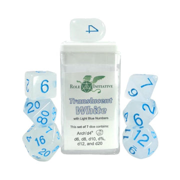 Role 4 Initiative Polyhedral Dice - Translucent White W/Light Blue And Arch'D4 (7)