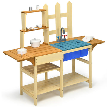 Honey Joy Kids Mud Kitchen Playset, Indoor Outdoor Wooden Pretend Play Toy Kitchen With Removable Sink, Simulated Faucet, Mud Ki