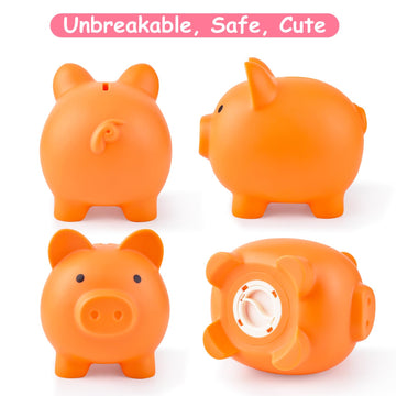Pjdrllc Piggy Bank, Unbreakable Plastic Money Bank, Coin Bank For Girls And Boys, Medium Size Piggy Banks, Practical Gifts For Birthday, Easter, Christmas (Orange)