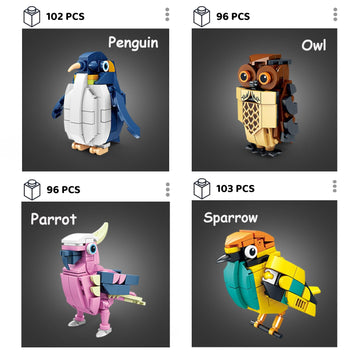 Kazi Birds Building Toy Set,Creative Building Toy Easter Basket Stuffers,Parrot,Owl,Penguin,Flamingo,Eagle,Bird Animal Toy Set,P