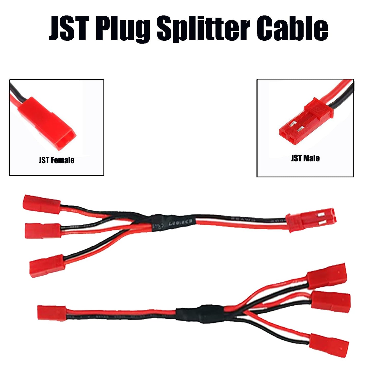 Aediko 4Pcs Jst Plug Splitter 15Cm/5.9'' Jst Male Female Y Cable Jst Y Parallel Adapter Splitter Harness For Rc Car Crawler Esc