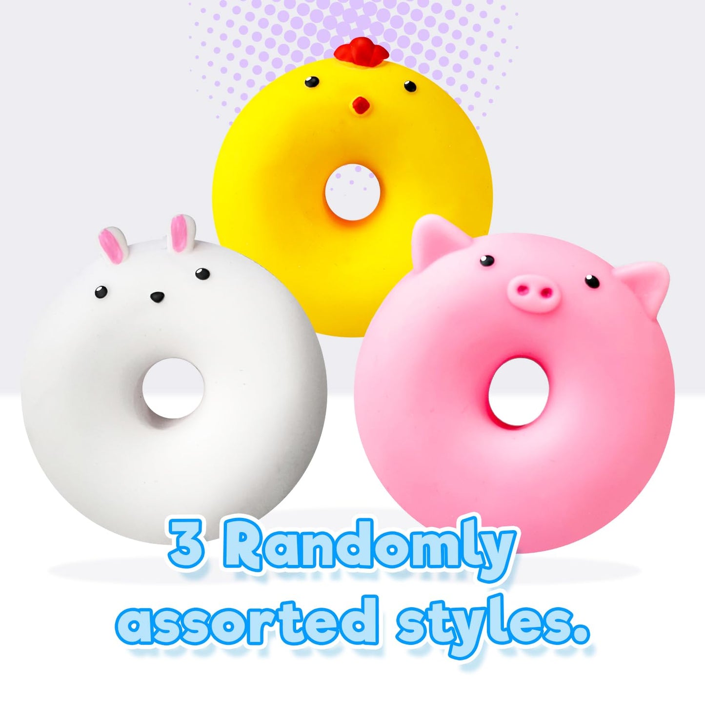 JA-RU Sqweezy Donut Cute Animal Glaze (3 Donuts Assorted) Smushy Smoo Shums Toy for Boys & Girls. Sqweez Louise Squishy Fidget for Kids  Teen  & mature-themed. Super Soft Stress Relief Party Favor. 3724-3