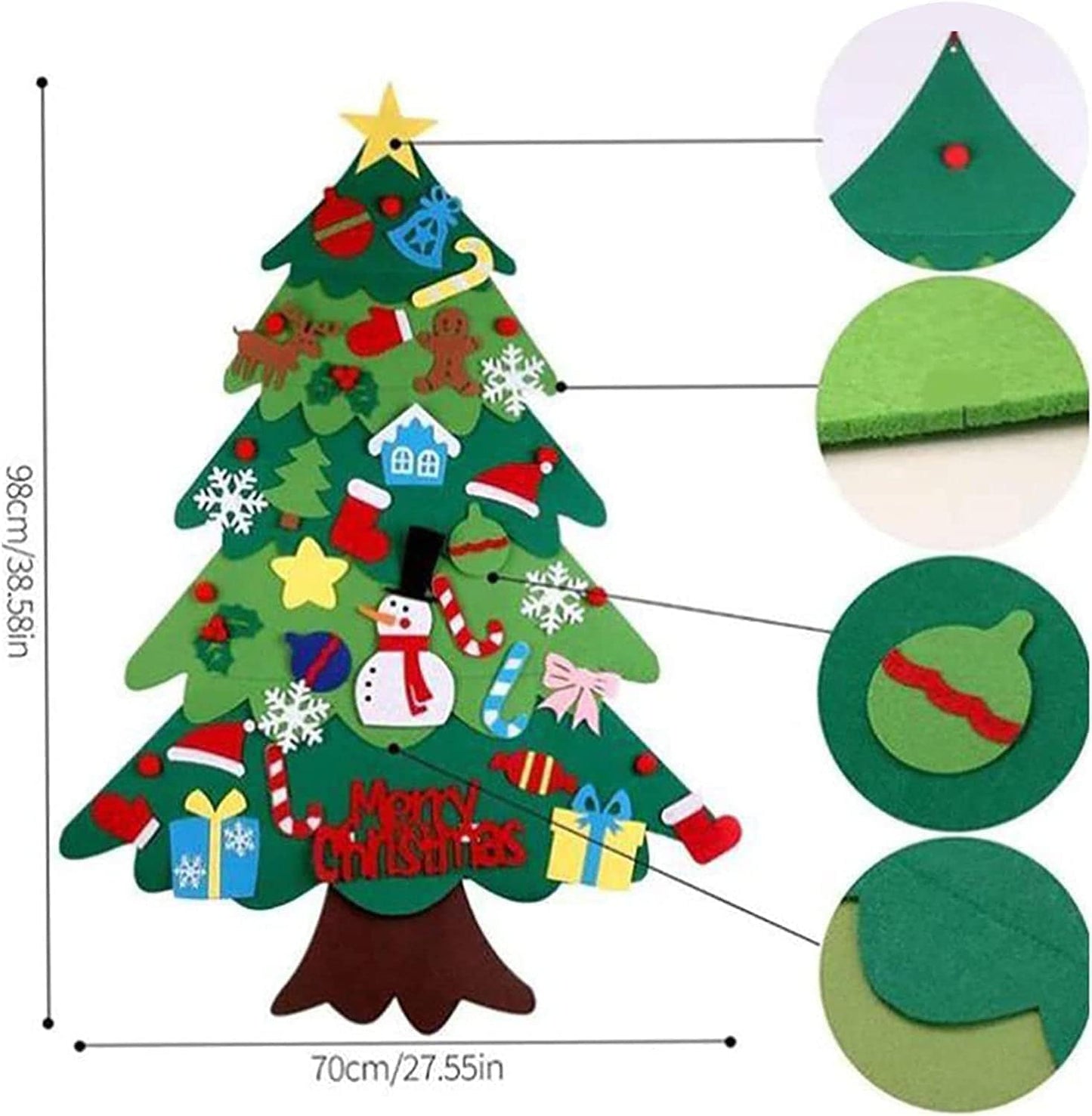 Montessori Felt Christmas Tree for Toddlers, Interactive DIY Felt Christmas Tree Set with 3 Meters Led String Light