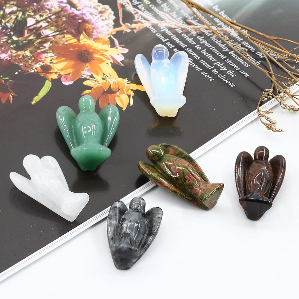 Ouubuuy Kambaba Crystal Angel Figurines Statues 4 pcs Natural Gemstone Carved Pocket Guardian Angel 1.5 inch for Healing Reiki S
