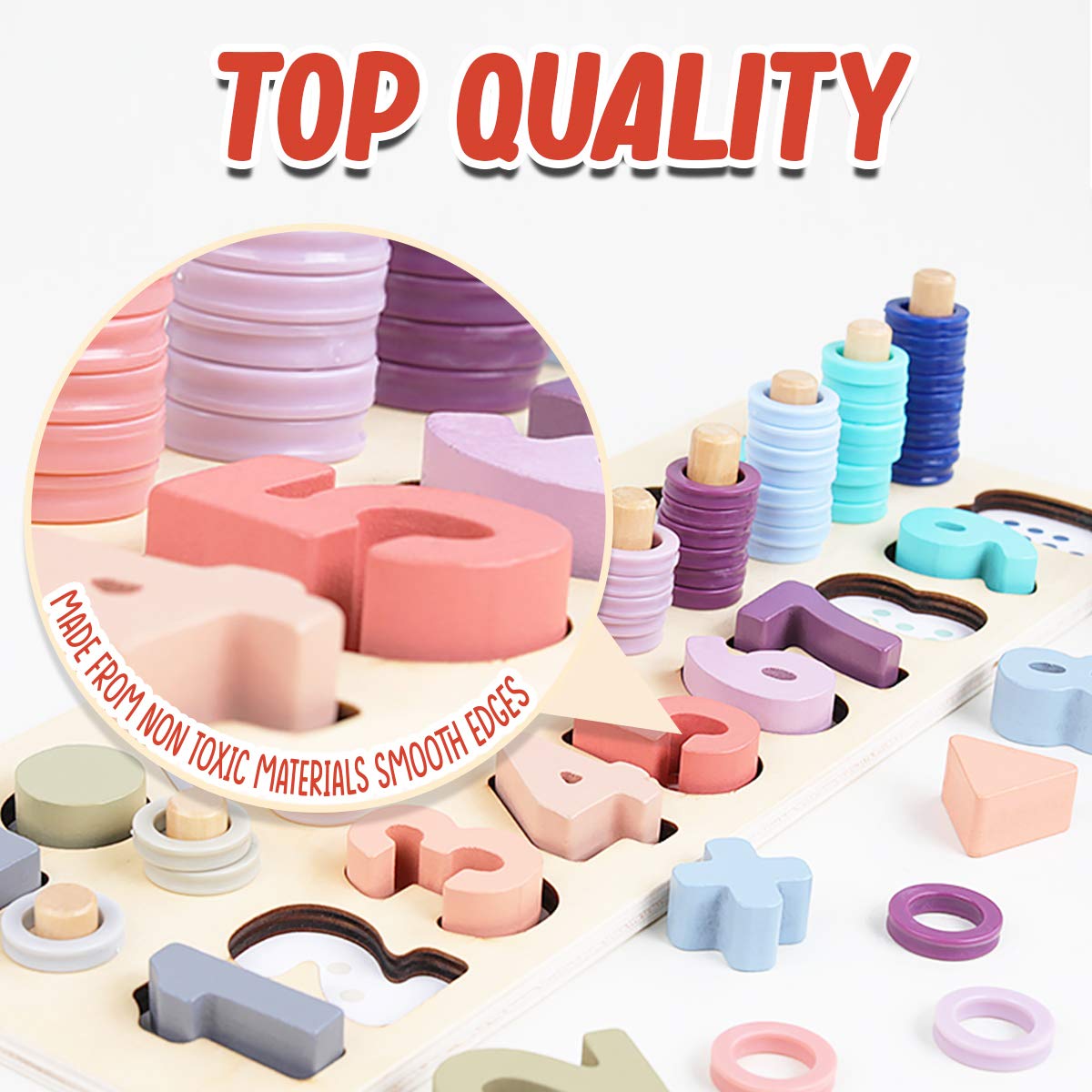 Cozybomb™ Wooden Number Puzzle For Kids - Montessori Toys For 1 Year Old Toddlers Learning Age 3 4 5 Years Old - Wooden Counting Blocks Sorting Toys Shape Block Educational Toys Preschool Stacking Toy