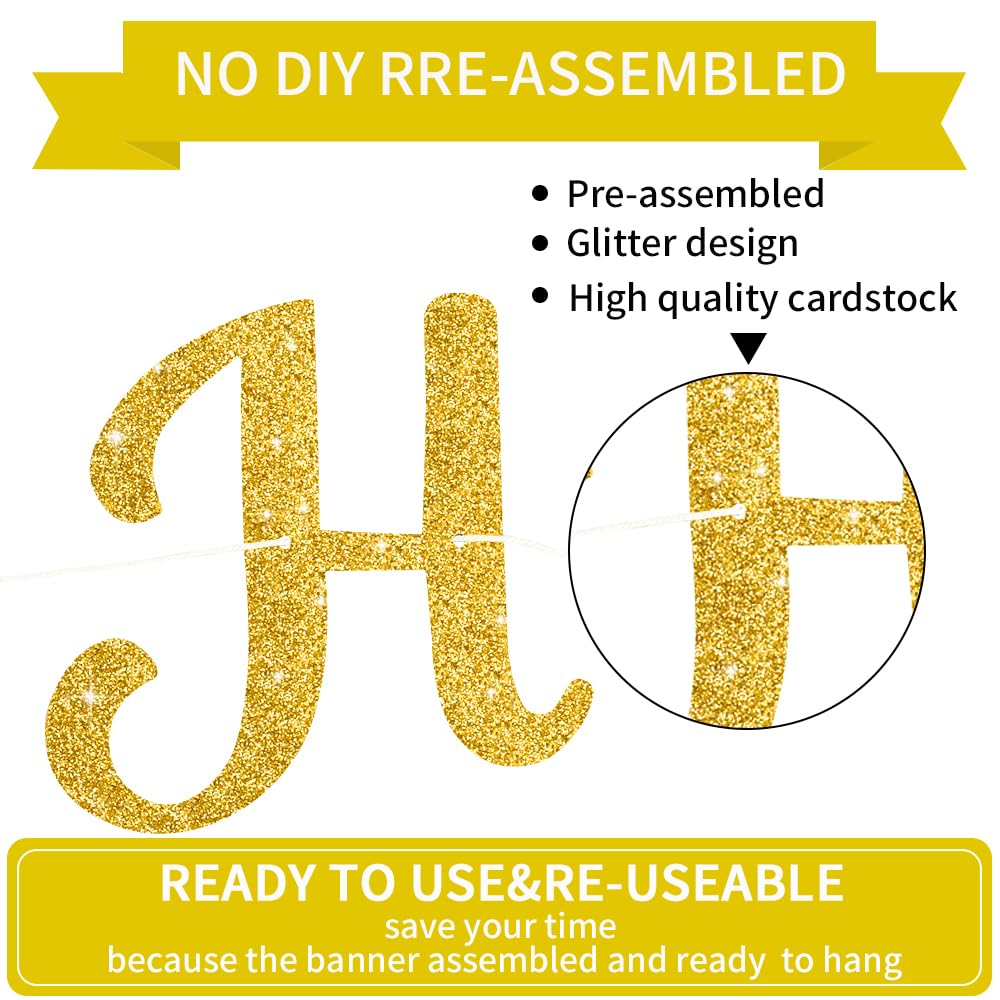 Beishida Gold Happy Birthday Banner - No Diy 10Feet,Pre-Strung-Glitter Happy Birthday Sign, Happy Birthday Garland,Happy Birthda