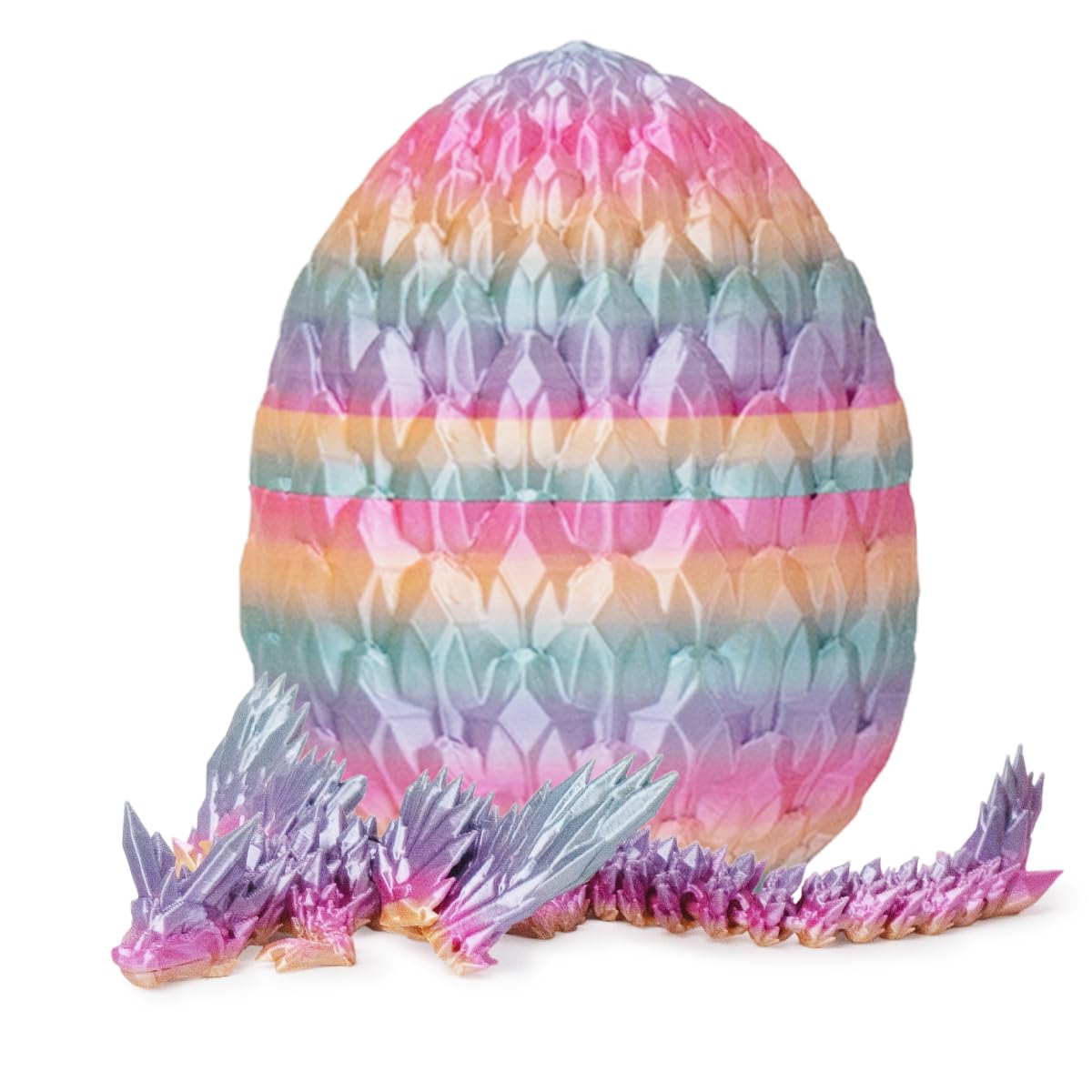 3D Printed Dragon,Articulated Winged Dragon,Crystal Dragon Surprise In Eggs, Dragon Fidget Toy For Birthday Gift (Rainbow)