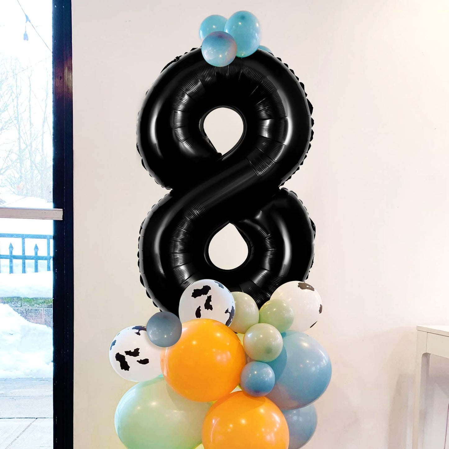 Large Black Number 8 Balloons, 40 Inch Foil Balloons, Giant Number Balloons For Women/Men Birthday Party Anniversary Celebration