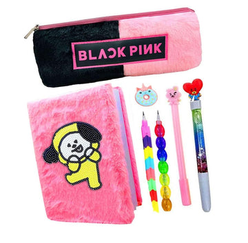 Kobbet Black Pink Bts School Stationery Set 7Pcs Pen Pencil Diary Pouch For Girls Best Return Gift Birthday Gift Cute Korean Sta