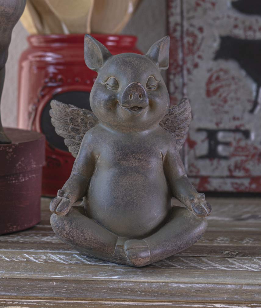 Summit Collection Rustic Decor Whimsical Flying Pigs Yoga Pose Kitchen Dining Room Farmhouse Decor (Lotus Pose)