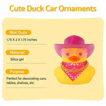 Wonuu Car Rubber Cowboy Duck, Yellow Ducks Decoration Dashboard With Cowboy Hat Necklace Sunglasses, Rose Red