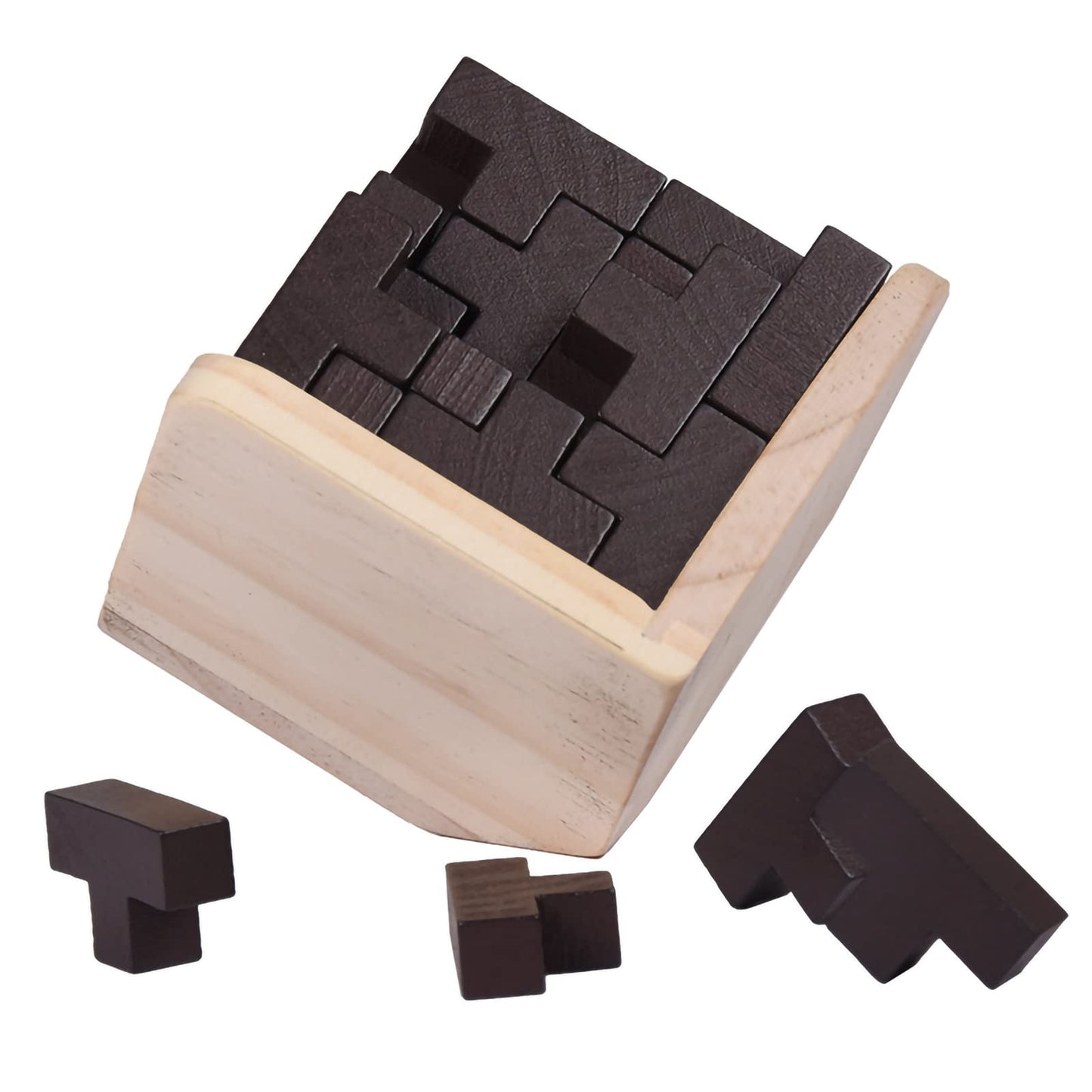 3D Wooden Brain Teaser Puzzle Cube Wooden Puzzles T-Shaped Jigsaw Logic Puzzle Game Puzzles Educational Toy for Kids and Adults