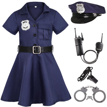 Gortykor Girls Police Officer Costume Cop Outfit For Girls Cop Halloween Dress Up (3-4 Years)