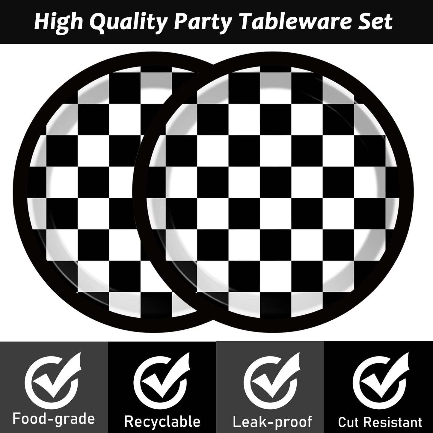 48 Pieces Black and White Checkered Flag Party Paper Plates for Race Car Party Supplies 7 Racing Car Theme Disposable Dessert Pl